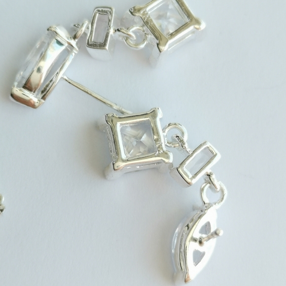 Modernist Sterling silver cz earrings 🆕 - Picture 6 of 7